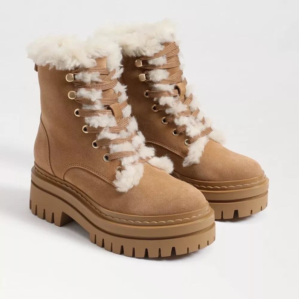 Sam Edelman Women's Kyler Lace-Up Cozy Combat Boots In Carmel US 6.5